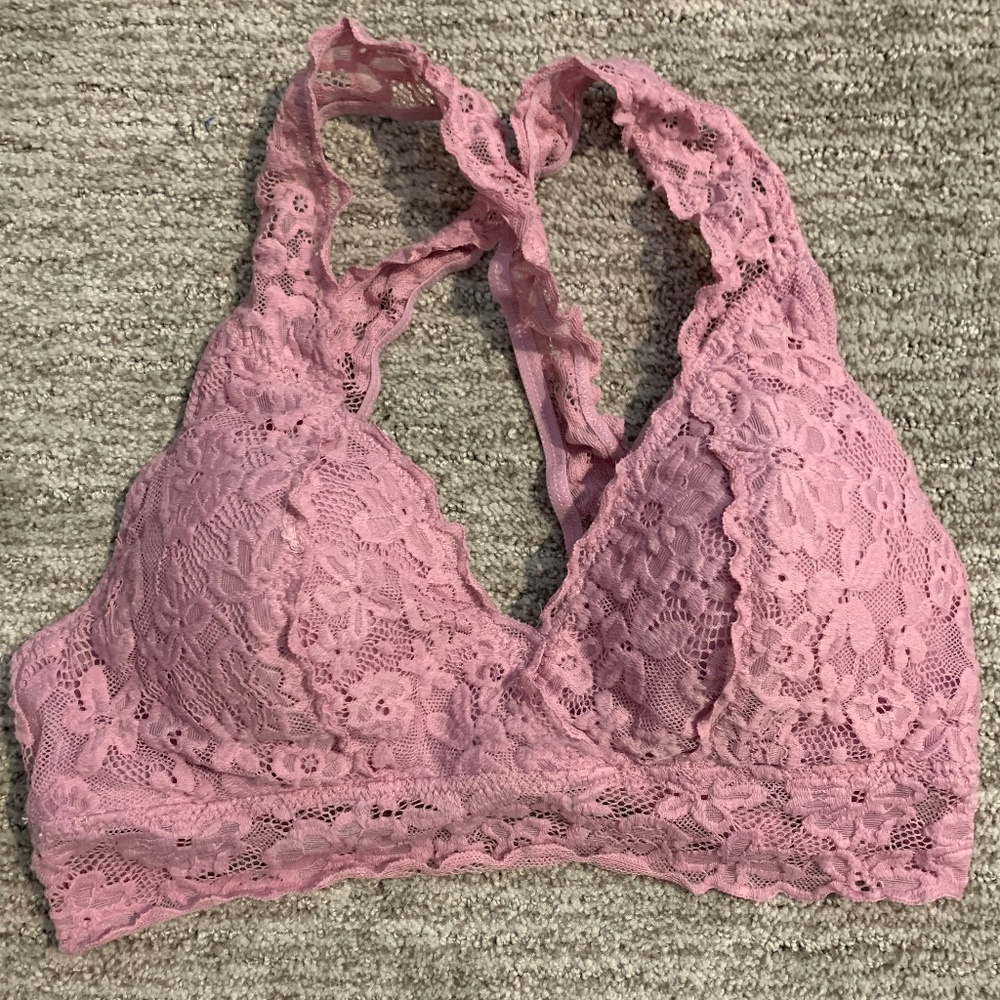 Pink Lace V-Neck Cross Back Bralette